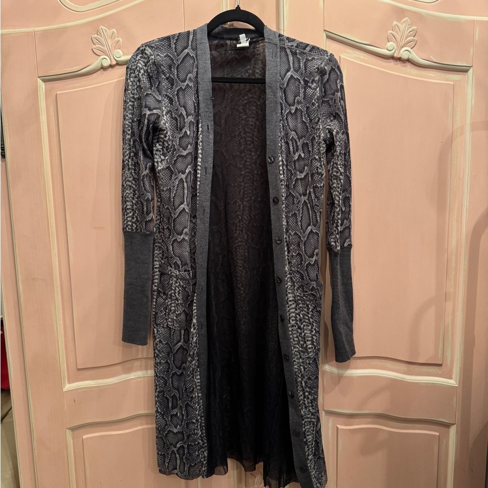 Jean Paul Gaultier Vintage Gray Snake Print Long Cardigan